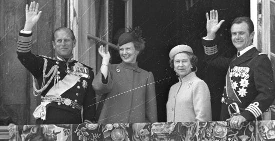 Prins Philip, dronning Margrethe, dronning Elizabeth og prins Henrik