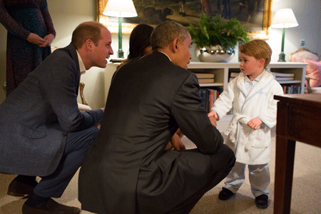 Prins George, Barack Obama, Michelle Obama, prins William og hertuginde Catheringe.