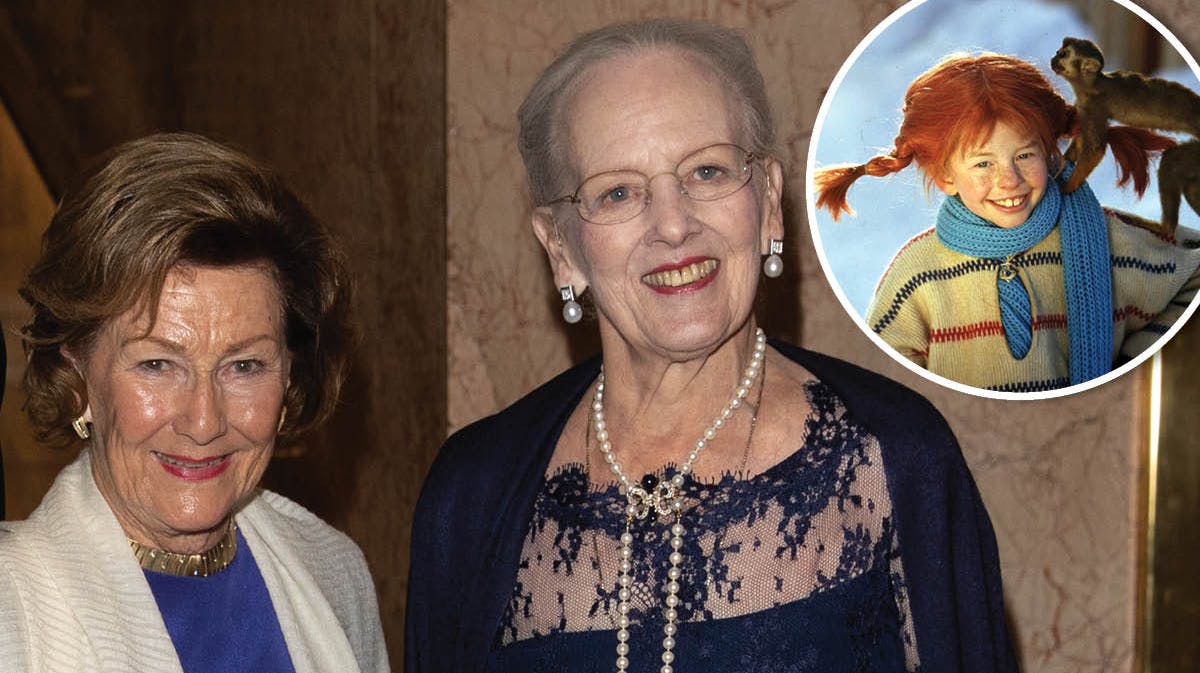 Dronning Sonja og dronning Margrethe. Indsat: Pippi Langstrømpe.