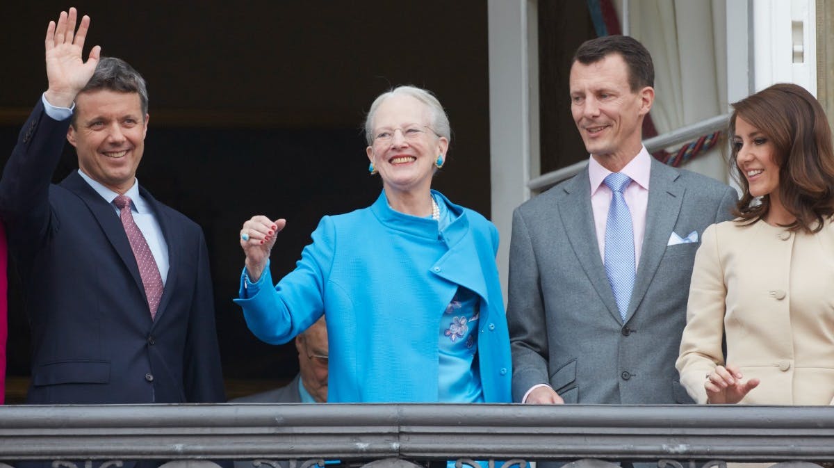 Dronning Margrethe, kronprins Frederik, prins Joachim og prinsesse Marie