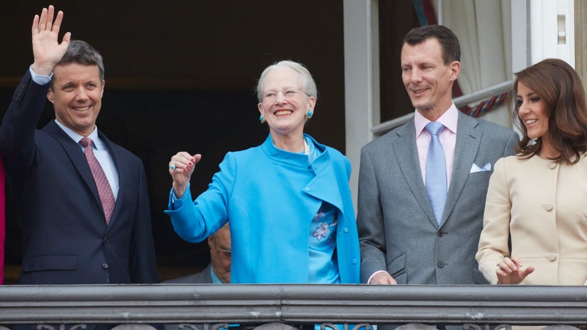Dronning Margrethe, kronprins Frederik, prins Joachim og prinsesse Marie
