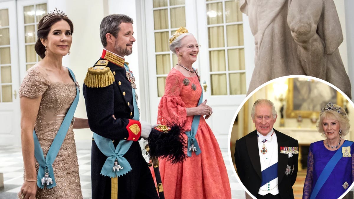 Kronprinsesse Mary, kronprins Frederik og dronning Margrethe samt kong Charles og dronning Camilla