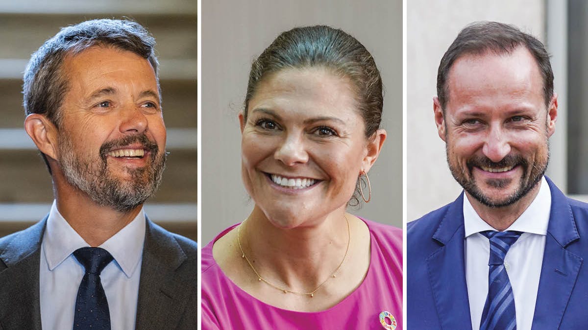 Kronprins Frederik, kronprinsesse Victoria og kronprins Haakon.