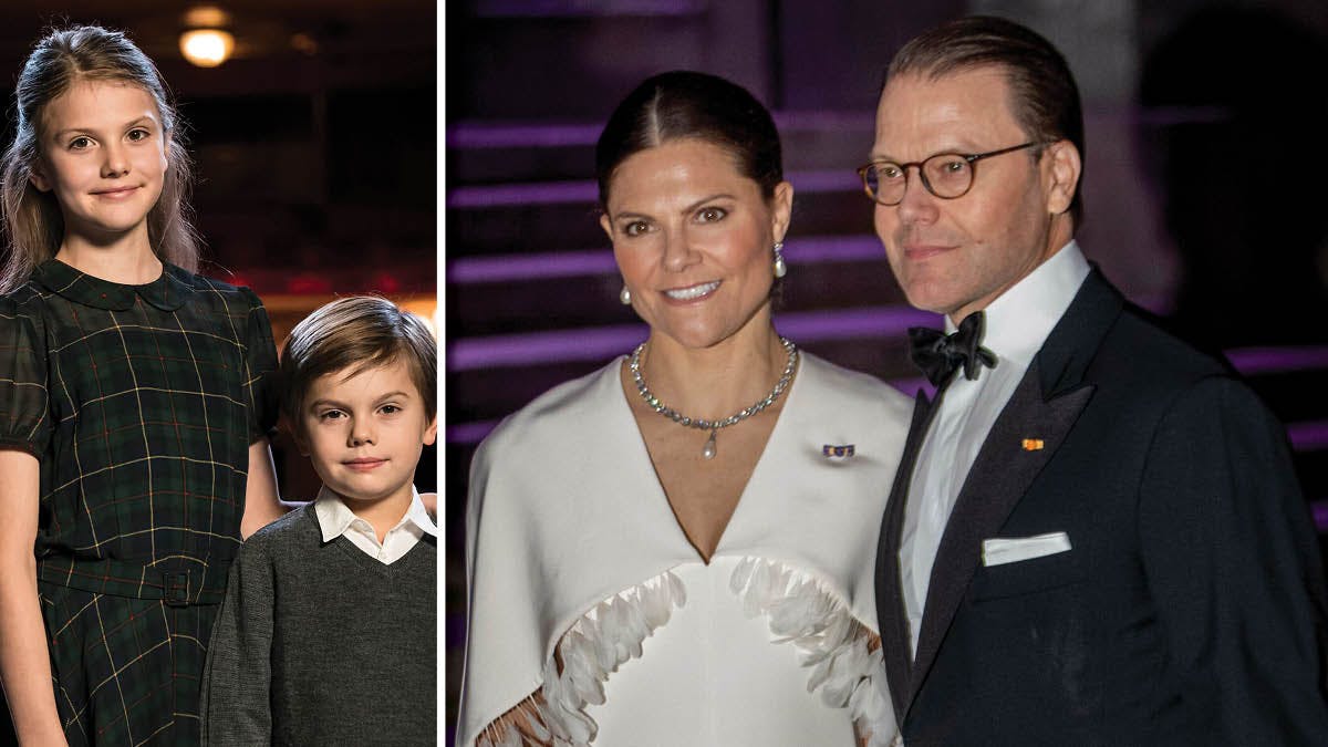 Kronprinsesse Victoria og prins Daniel samt børnene prinsesse Estelle og prins Oscar. 