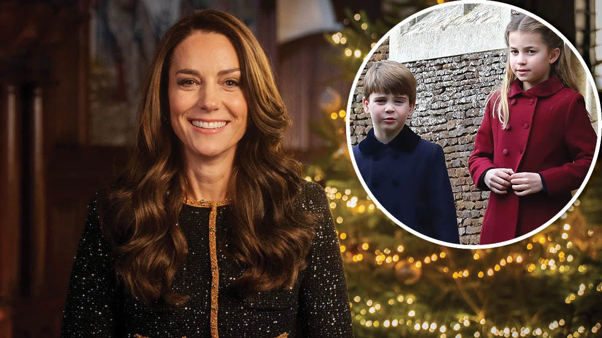 Prinsesse Kate, prins Louis og prinsesse Charlotte.