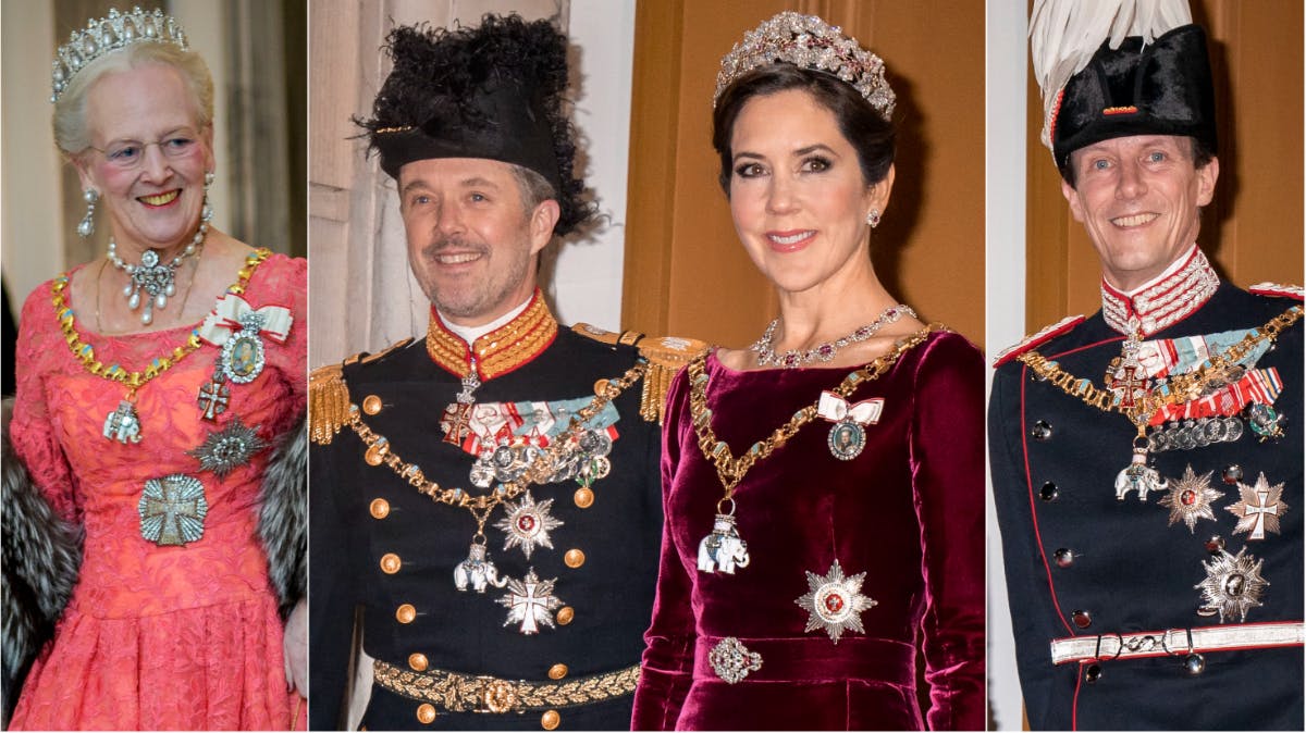 Dronning Margrethe, kronprinsparret og prins Joachim
