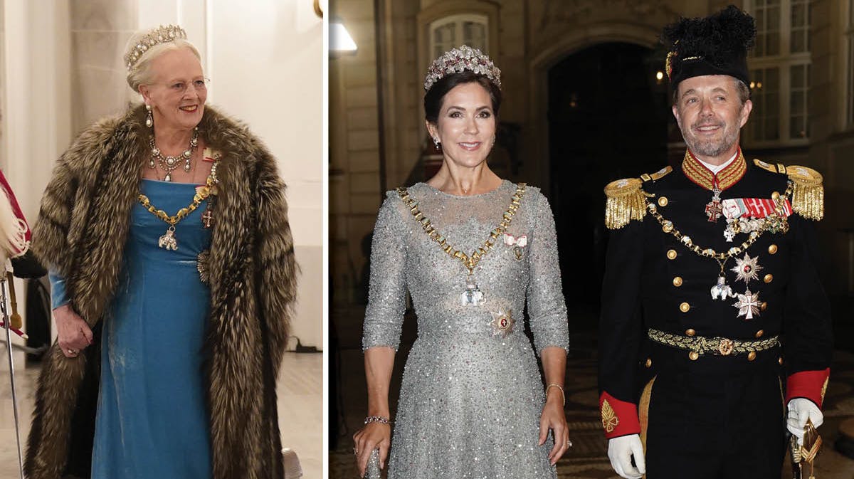 Dronning Margrethe, kronprinsesse Mary og kronprins Frederik.