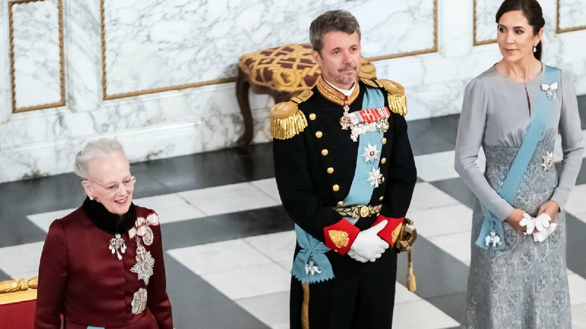 Dronning Margrethe, kronprins Frederik og kronprinsesse Mary