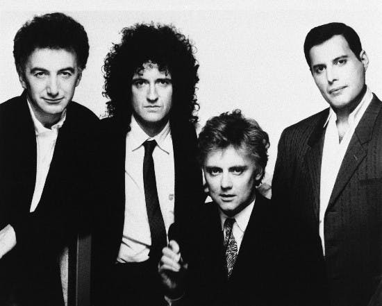 "Queen"-medlemmerne i 1989. Fra venstre er det John Deacon, Brian May, Roger Taylor og Freddie Mercury.