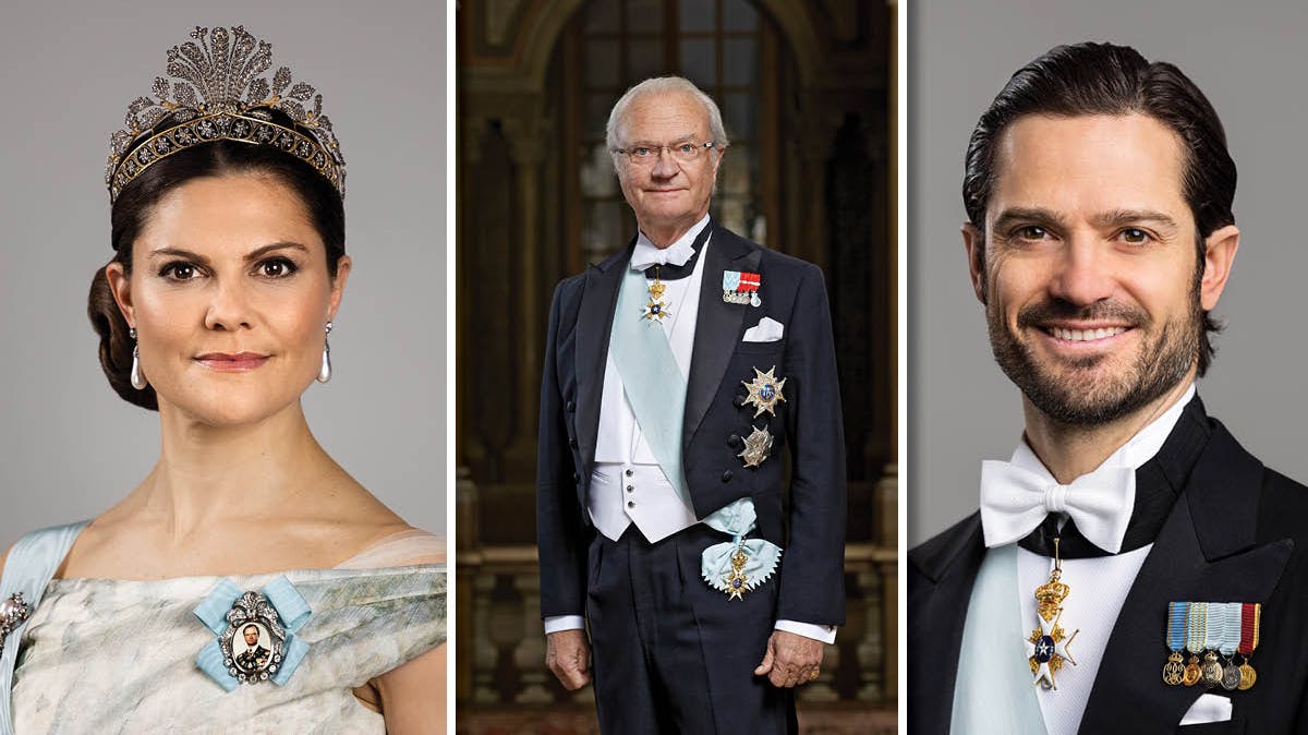 Fotomontage: Kronprinsesse Victoria, kong Carl Gustaf, prins Carl Philip.
