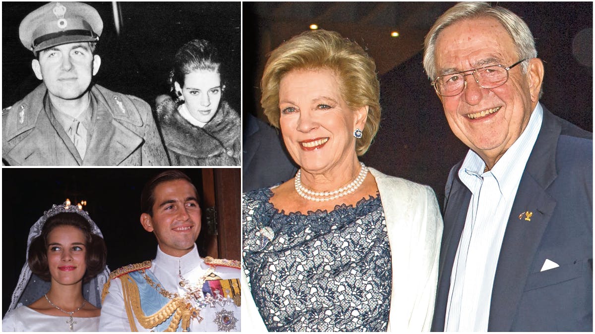 Kong Konstantin og dronning Anne-Marie i 1967, 1964 og 2014.
