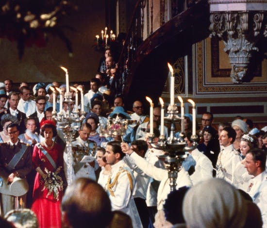 Brylluppet mellem kong Konstantin og daværende prinsesse Anne-Marie i 1964

