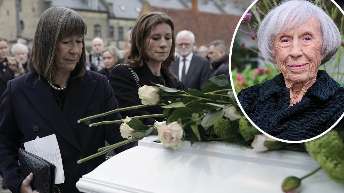 Familiens sidste farvel til Lise Nørgaard. Her ses Lise Nørgaards datter Bente Flindt Sørensen og barnebarn Camilla Flindt Hjælmhof.