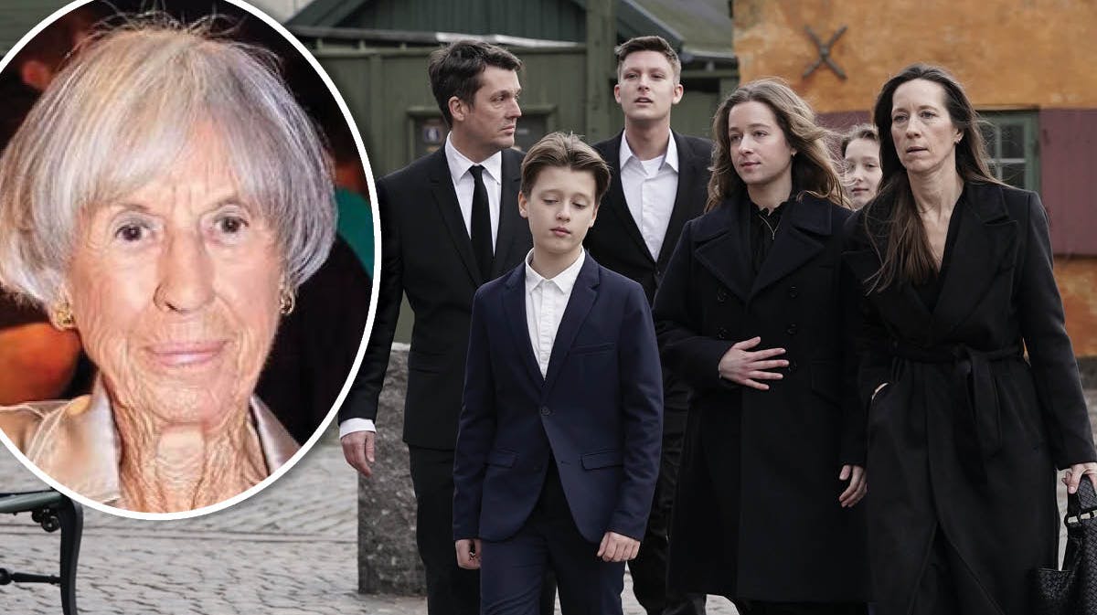 Familien ankommer til Lise Nørgaards bisættelse.