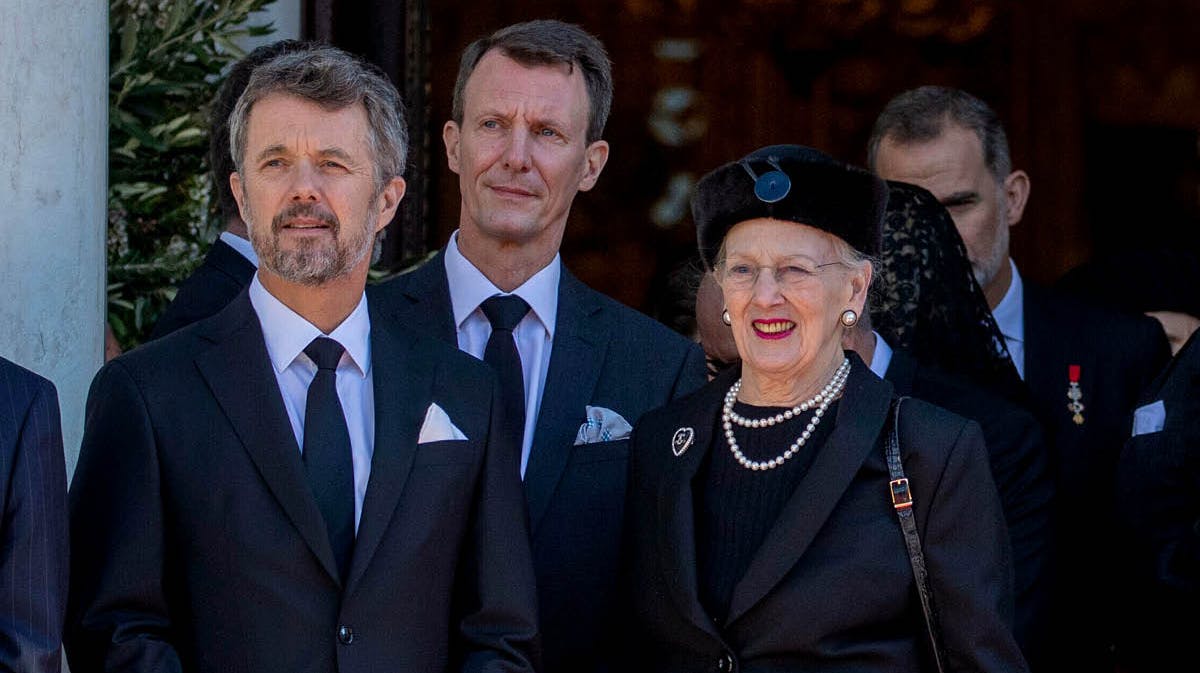 Kronprins Frederik, prins Joachim og dronning Margrethe.