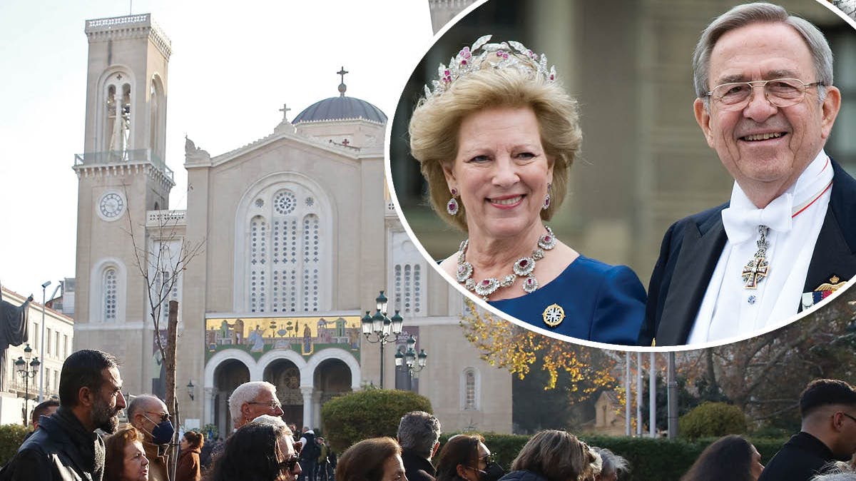 Metropolis-katedralen i Athen. Indsat: Dronning Anne-Marie og kong Konstantin. 