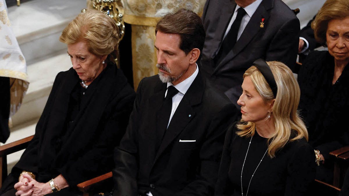 Dronning Anne-Marie, kronprins Pavlos og kronprinsesse Marie-Chantal. 