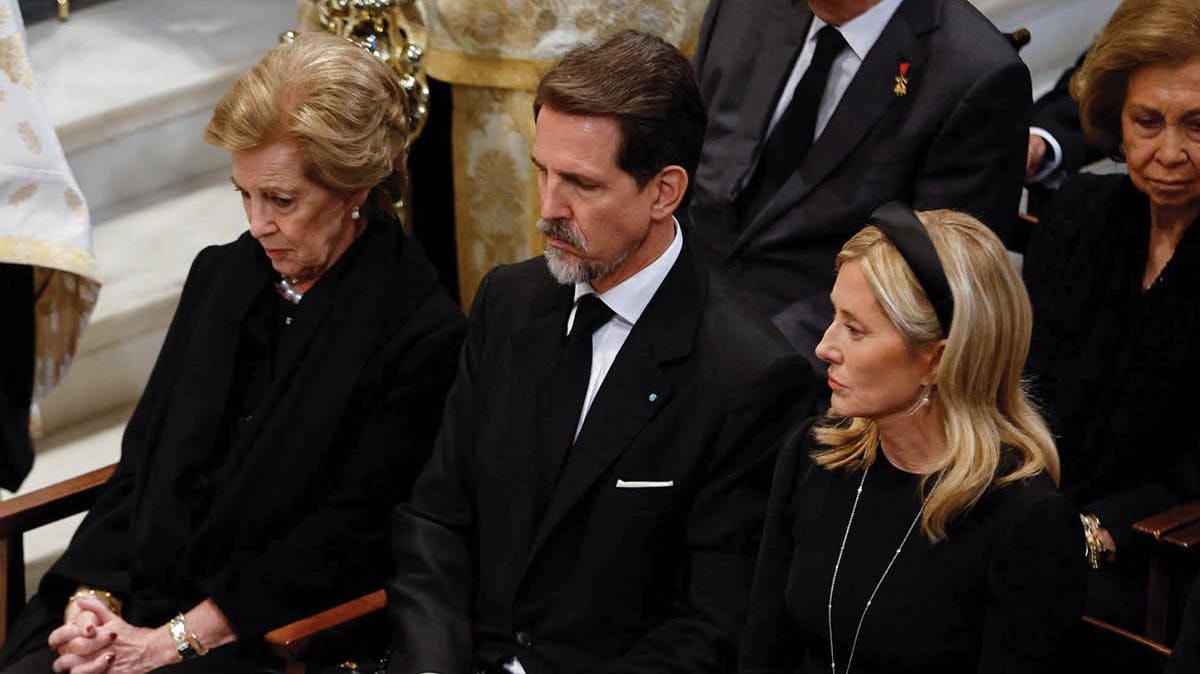 Dronning Anne-Marie, kronprins Pavlos og kronprinsesse Marie-Chantal. 