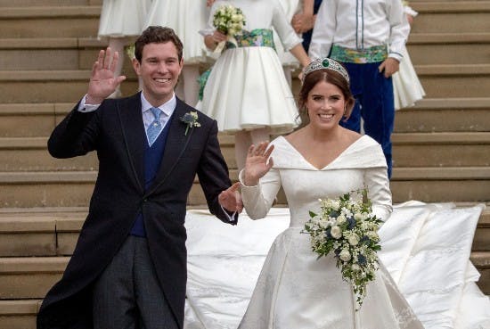 Jack Brooksbank og prinsesse Eugenie ved brylluppet i 2018.&nbsp;
