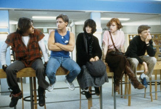 Judd Nelson, Emilio Estevez,&nbsp;Ally Sheedy, Molly Ringwald og&nbsp;Anthony Michael Hall i The Breakfast Club.&nbsp;
