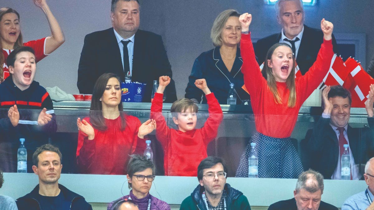 Kronprinsfamilien ved VM-finalen i januar 2019 i Herning.
