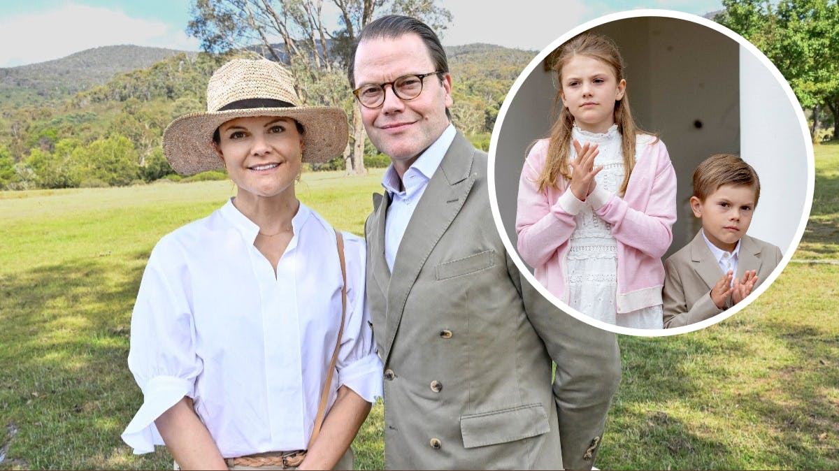 Kronprinsesse Victoria og prins Daniel og børnene prinsesse Estelle og prins Oscar.