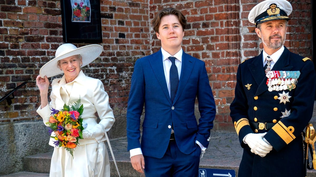 La reina Margarita, el príncipe Christian y el príncipe heredero Frederik