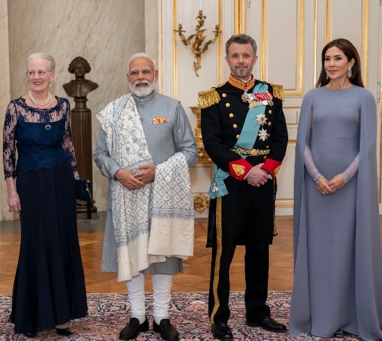 La reina Margarita, Narendra Modi, el príncipe heredero Frederik y la princesa heredera Mary
