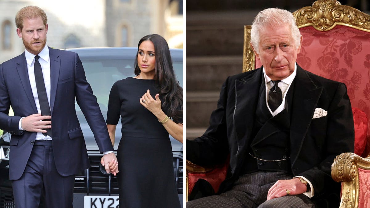 Prins Harry, hertuginde Meghan og kong Charles 