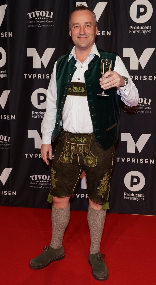 Peter Ingemann iført lederhosen til TVPRISEN i 2017.&nbsp;
