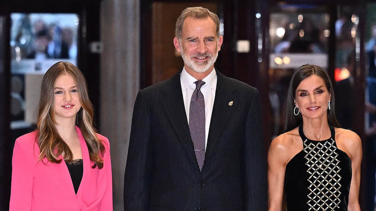 Prinsesse Leonor, kong Felipe og dronning Letizia. 