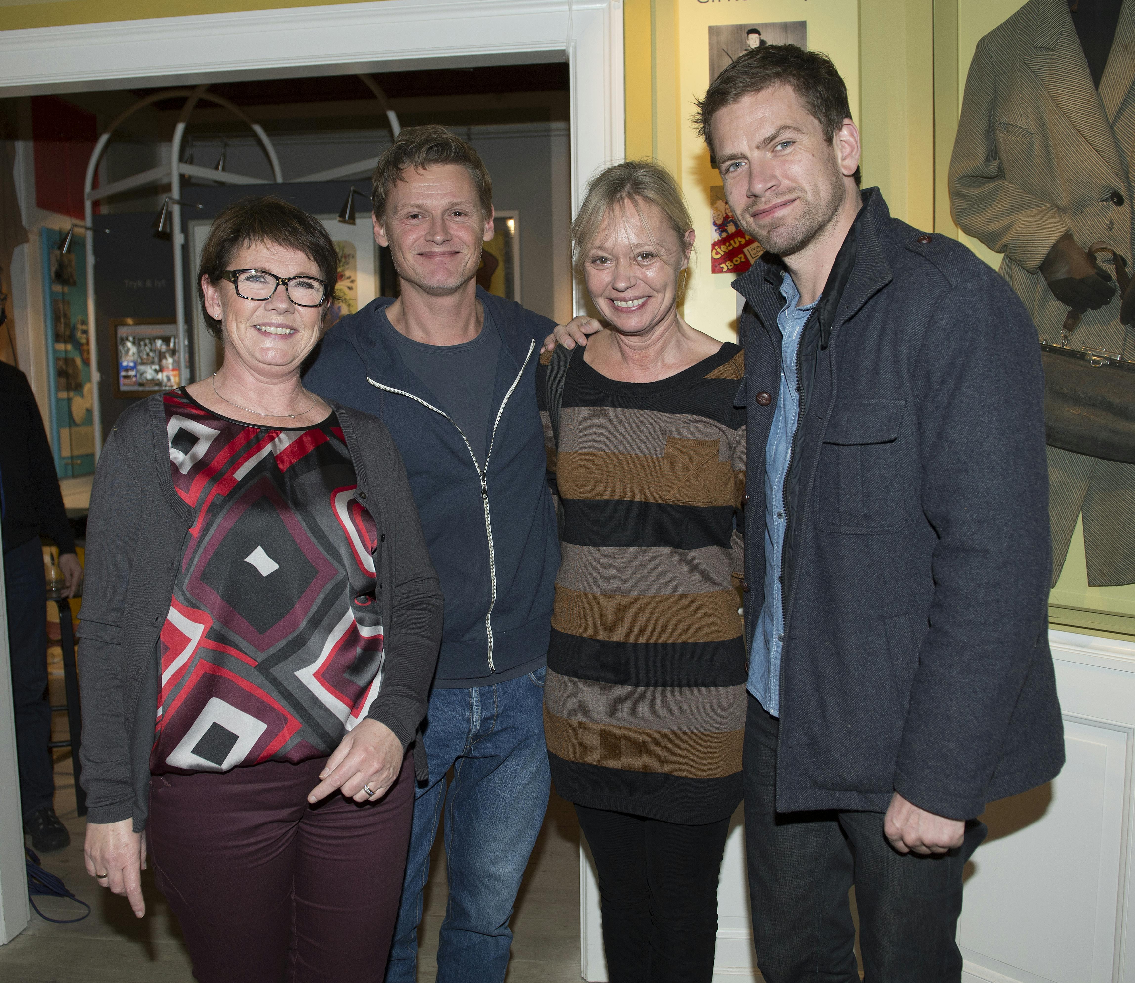 Fire af Preben Kaas' fem børn i 2012. Fra venstre: Lone, Jeppe og Pernille Kaas samt Nikolaj Lie Kaas til reception på Revymuseet i anledningen af udgivelsen af biografien om Preben Kaas.