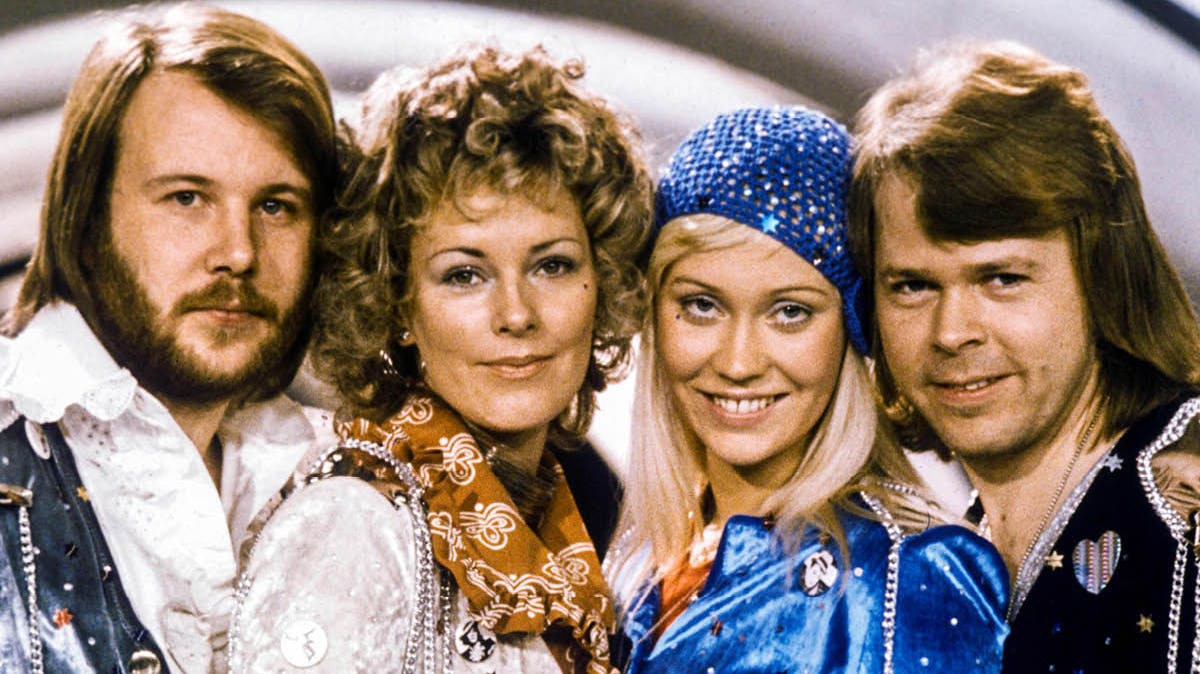 ABBA. Billedet er fra 1974, da gruppen vandt Eurovision med sangen "Waterloo".