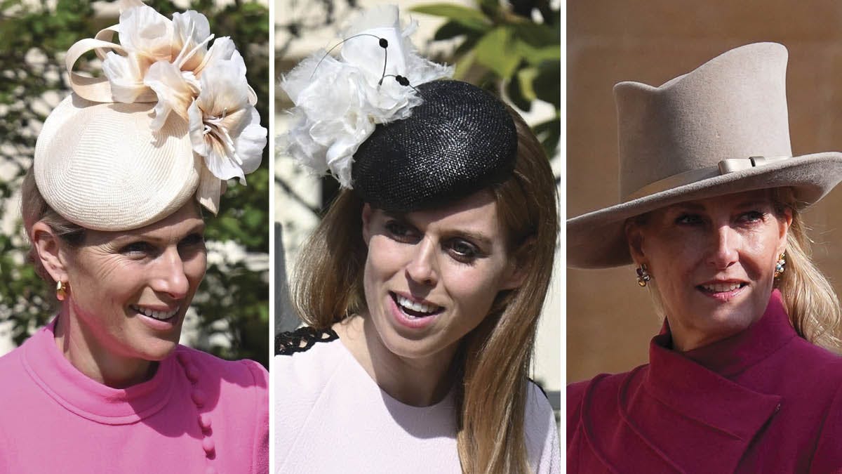 Zara Tindall, prinsesse Beatrice og hertuginde Sophie til påskegudstjeneste i St. George's Chapel i Windsor.