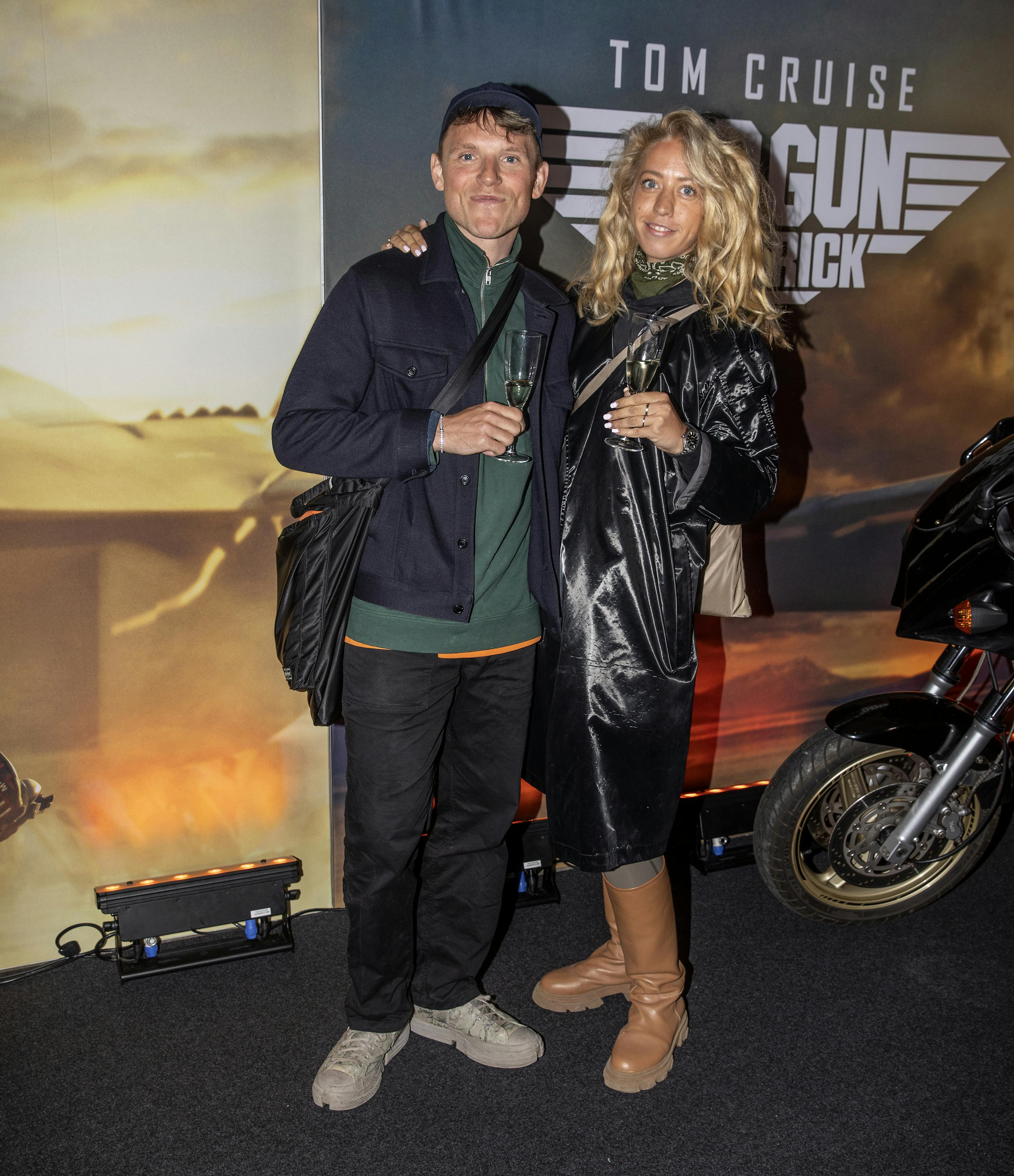 Tobias Hamann og Patricia Thyberg til premieren på "Top Gun 2" i Imperial.
