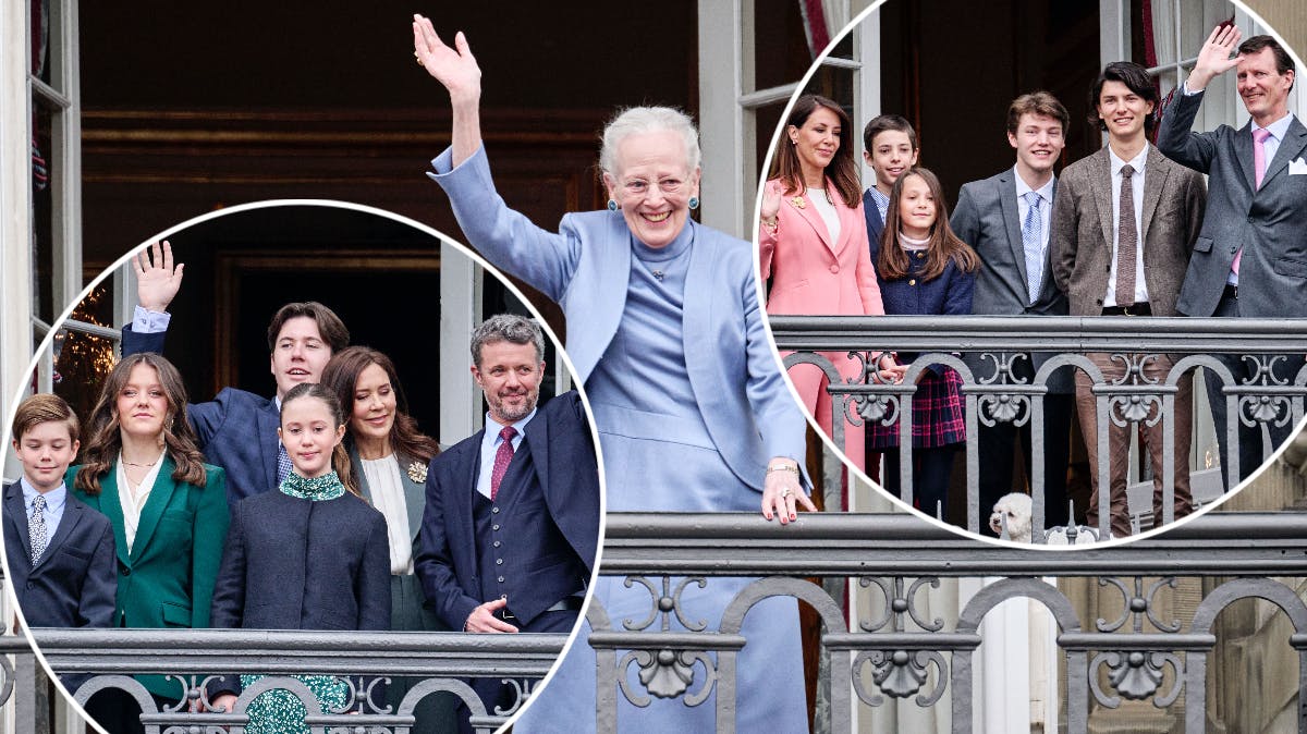 Sammensat foto: Dronning Margrethe, kronprinsfamilien og prinsefamilien
