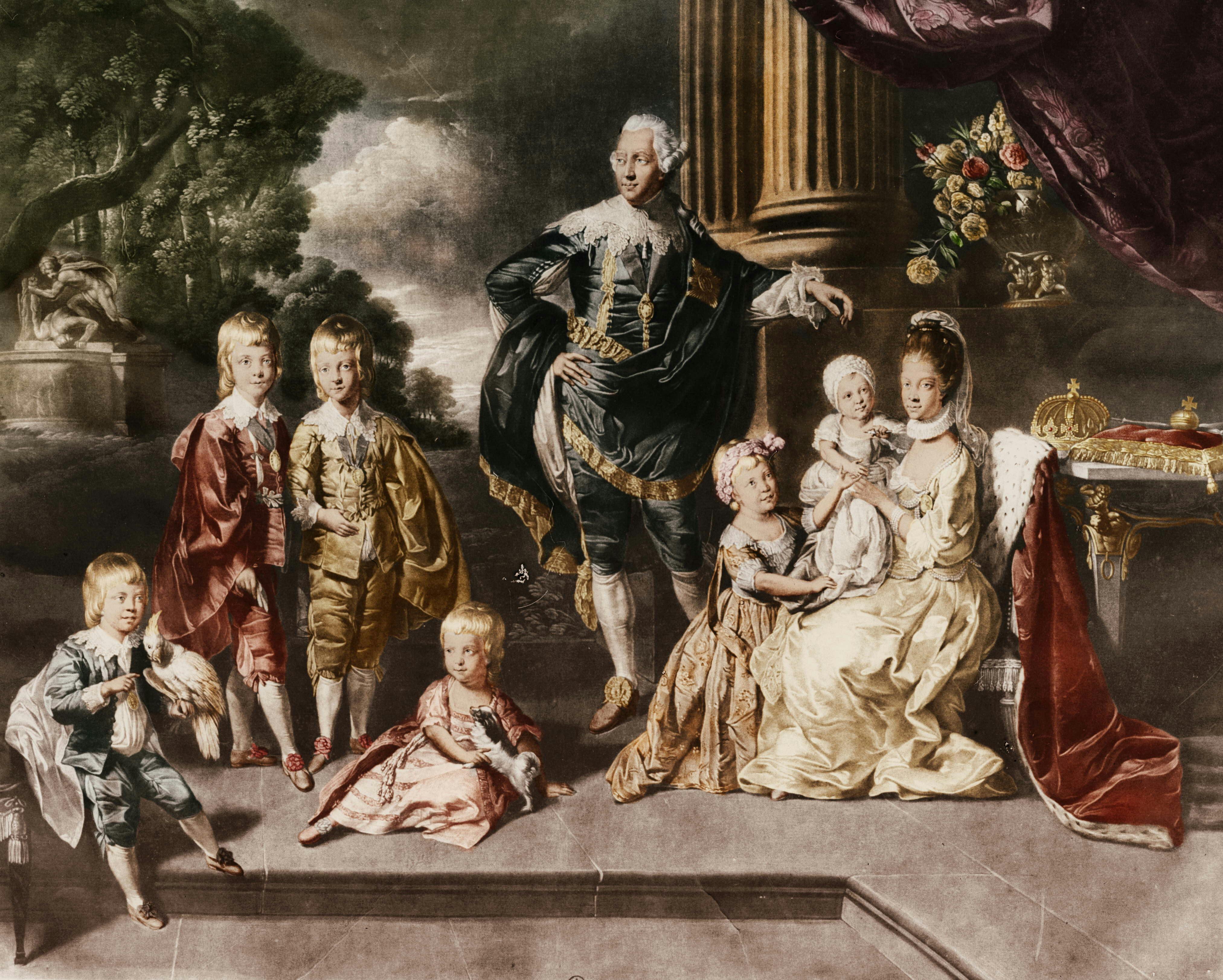 Kong George og dronning Charlotte med deres børn.