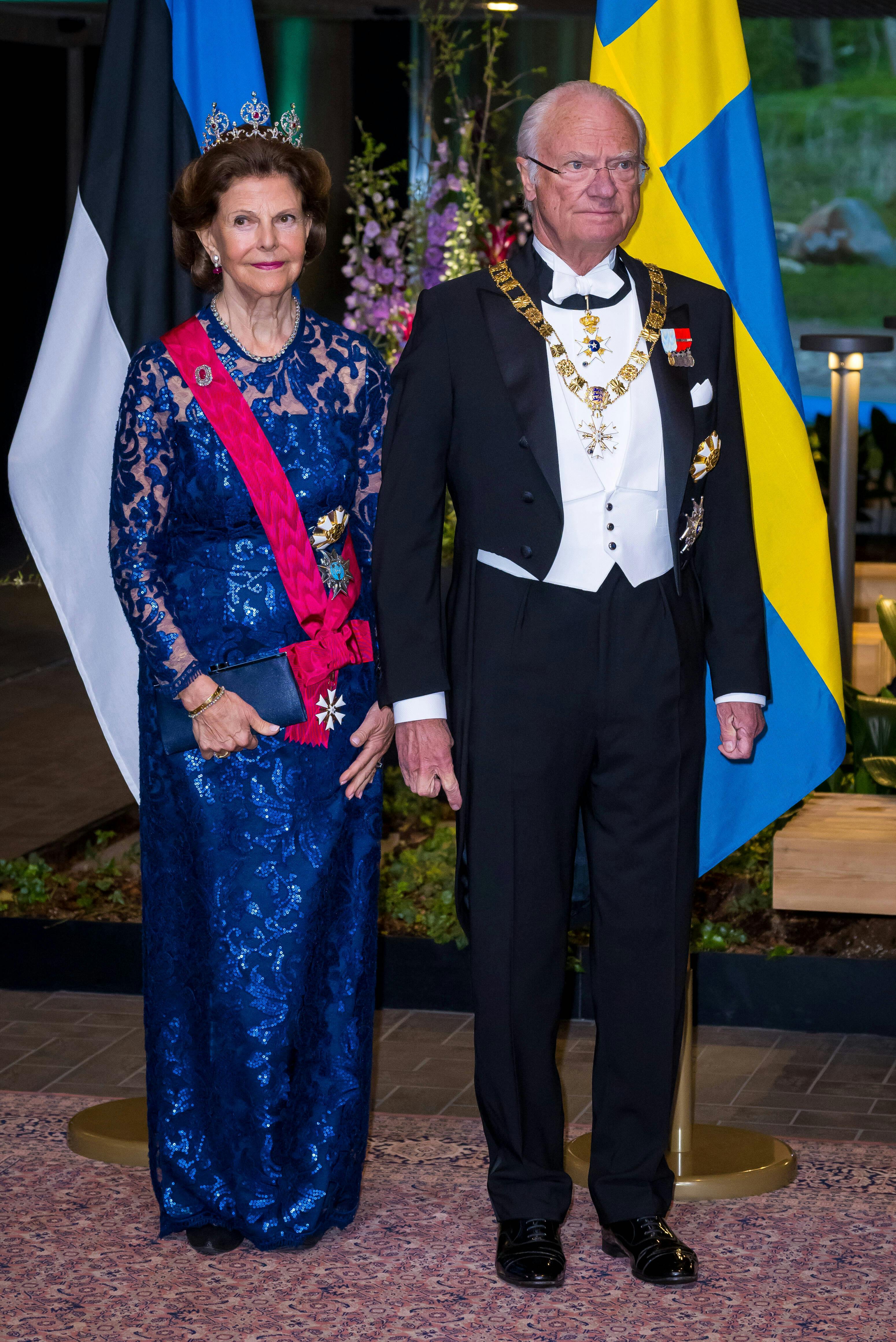 Kong Carl Gustaf og dronning Silvia til gallamiddag i Estland.
