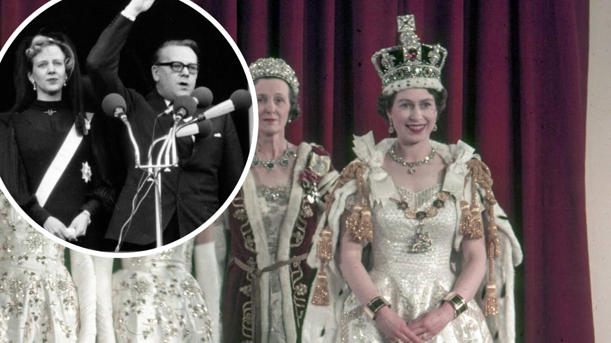 Dronning Margrethe blev proklameret i 1972, mens britiske dronning Elizabeth blev kronet i 1953. 