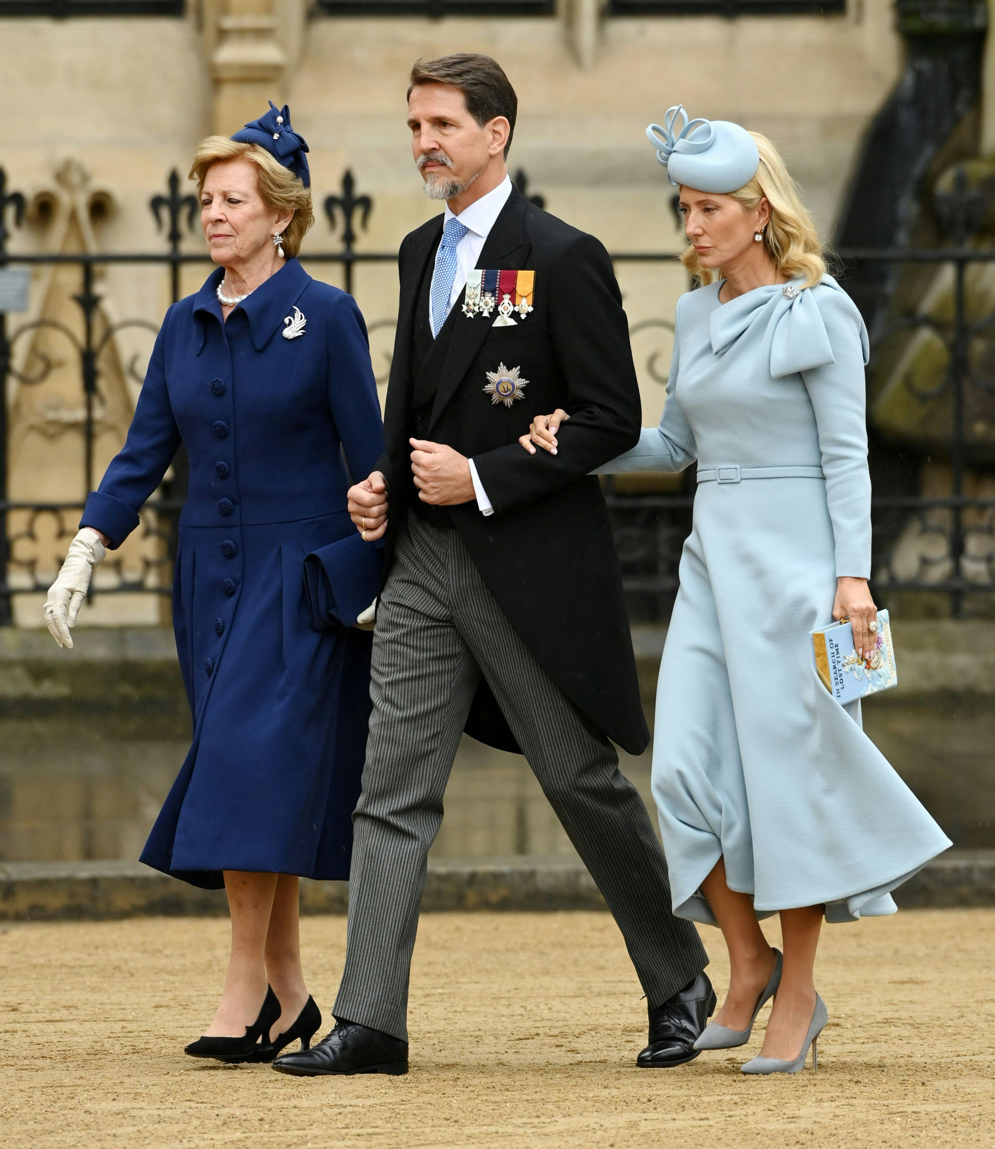 Dronning Anne-Marie, kronprins Pavlos og kronprinsesse Marie-Chantal.&nbsp;
