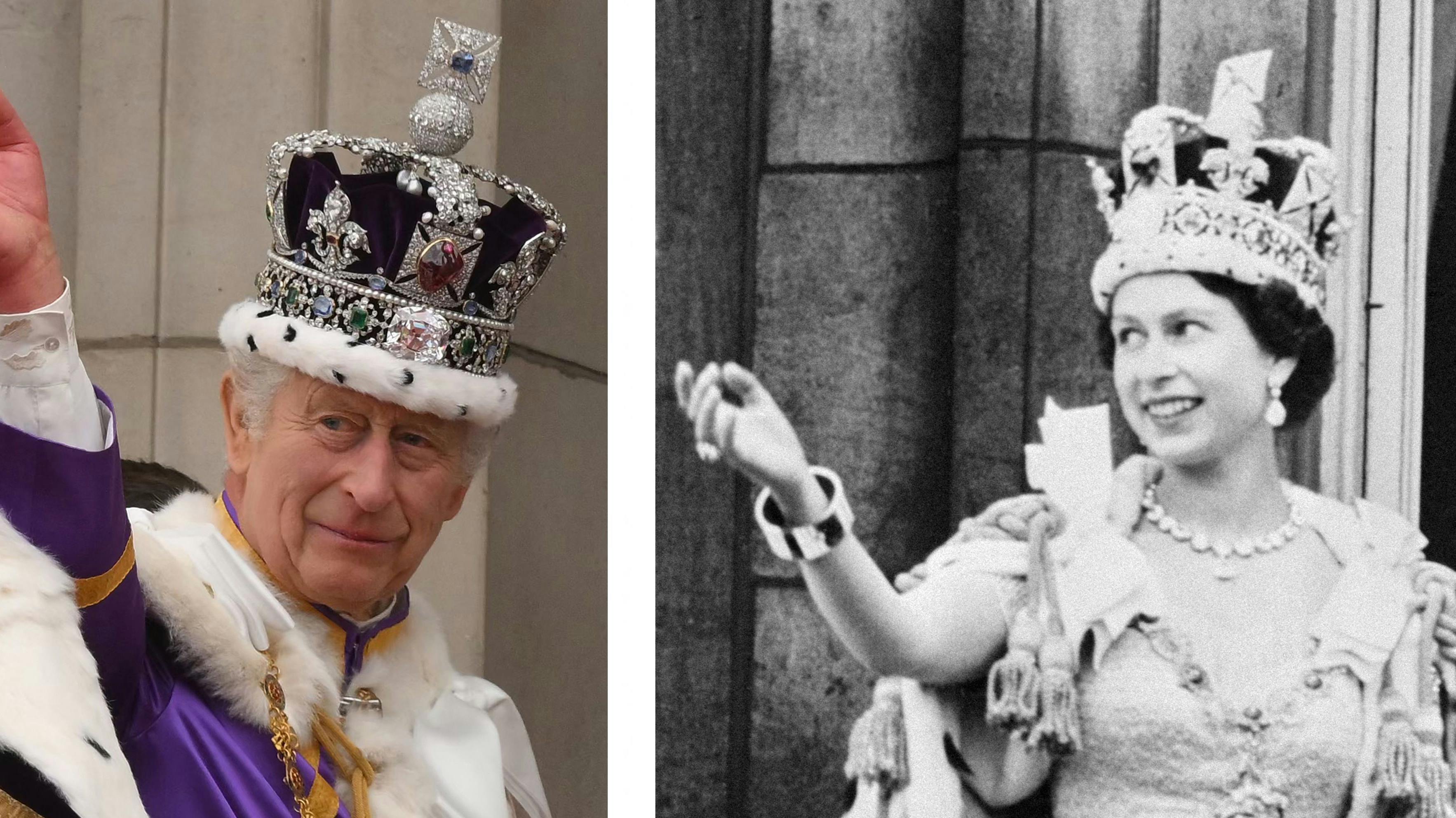 Kong Charles og dronning Camilla blev kronet d. 6. maj 2023. Dronning Elizabeth blev kronet 2. juni 1953.