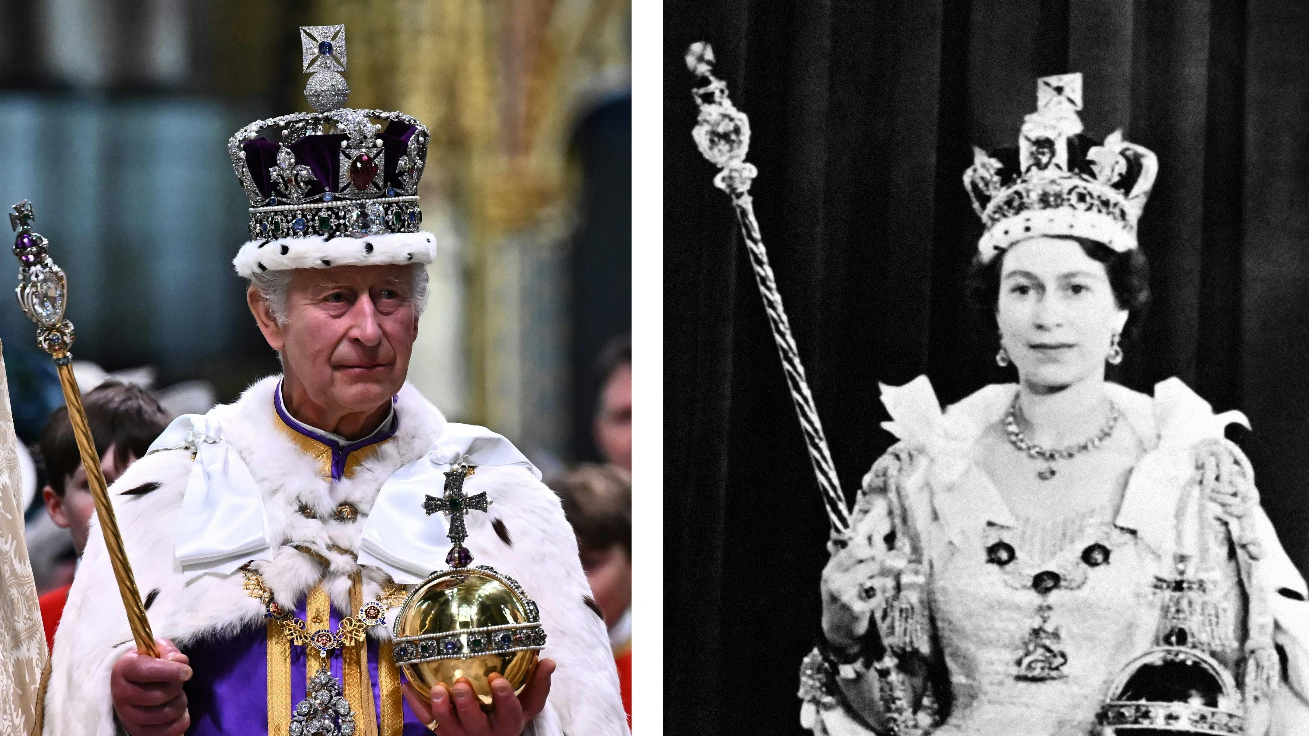 Kong Charles og dronning Camilla blev kronet d. 6. maj 2023. Dronning Elizabeth blev kronet 2. juni 1953.