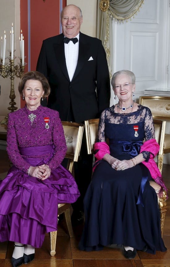 Kong Harald, dronning Sonja og dronning Margrethe. 
