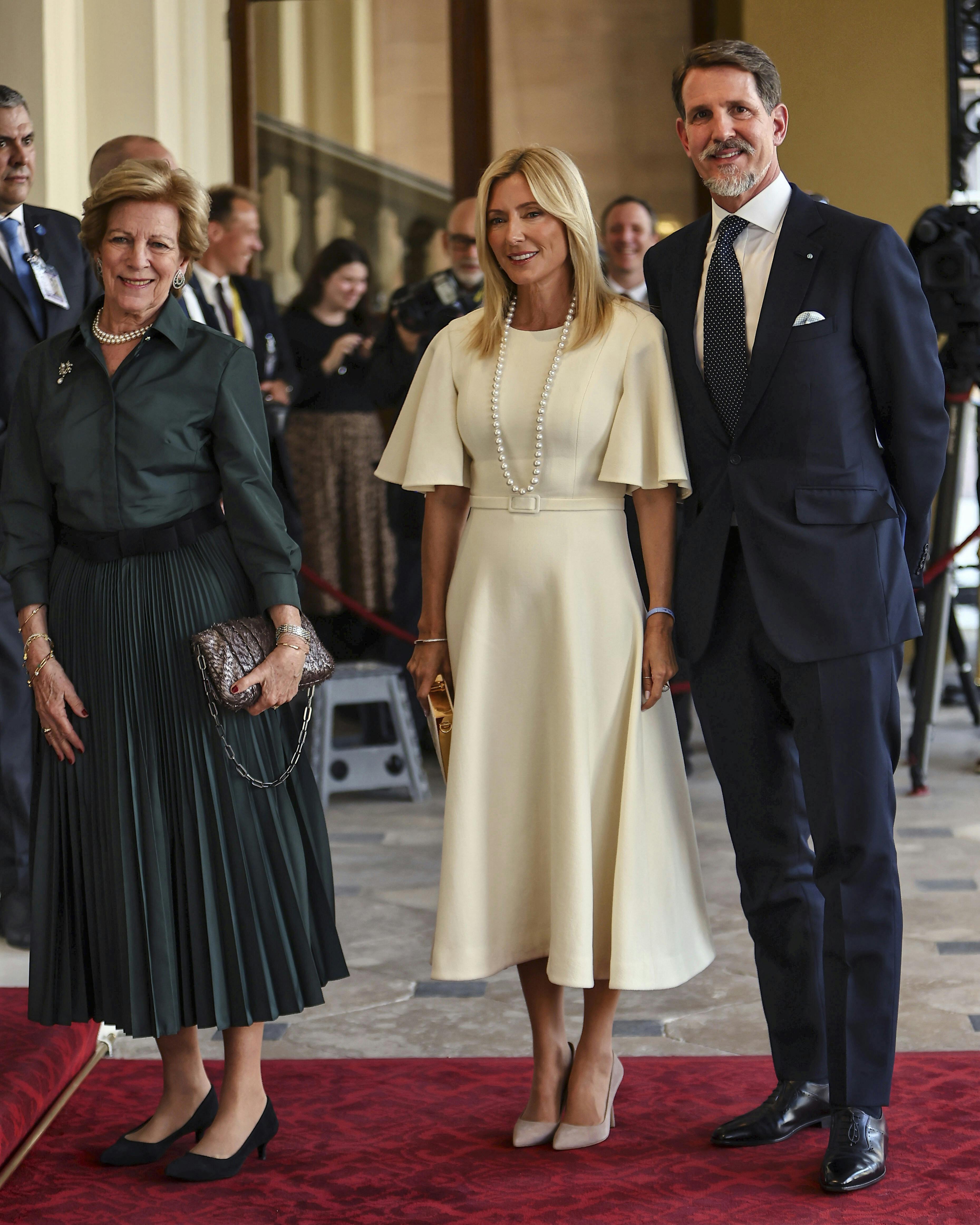 Dronning Anne-Marie, kronprinsesse Marie-Chantal og kronprins Pavlos.&nbsp;
