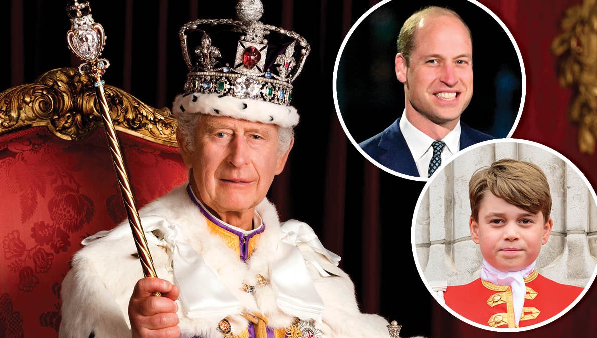 Kong Charles, prins William og prins George. 