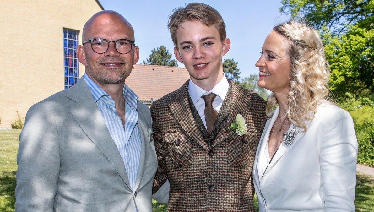Jesper Vollmer med konfirmanden, Storm, og hustruen Annette Heick