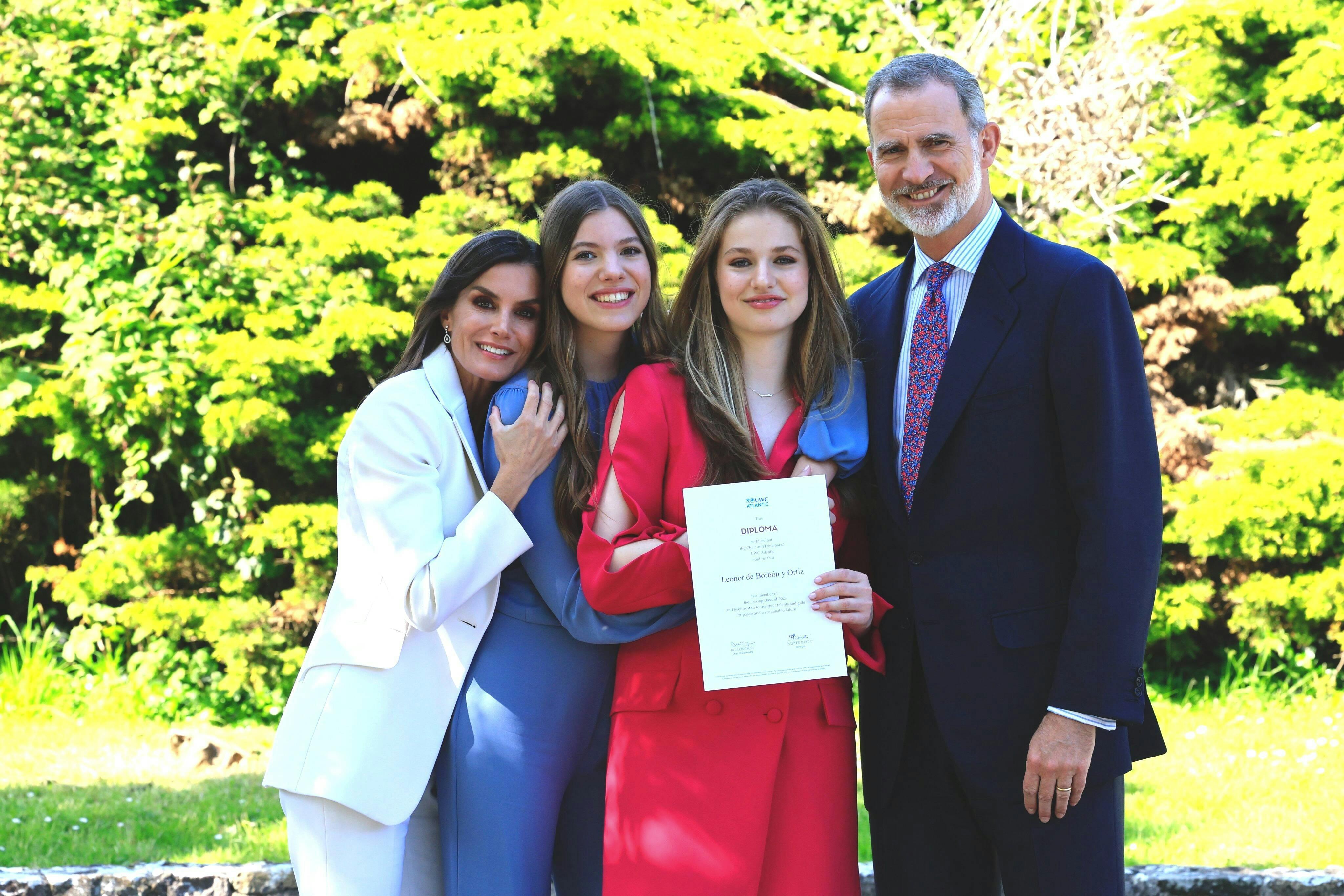 Dronning Letizia, prinsesse Sofia, prinsesse Leonor og kong Felipe.&nbsp;
