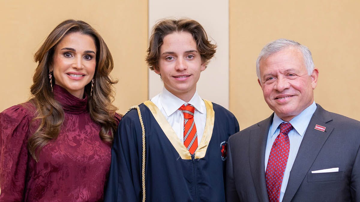 Dronning Rania, prins Hashem og kong Abdullah. 