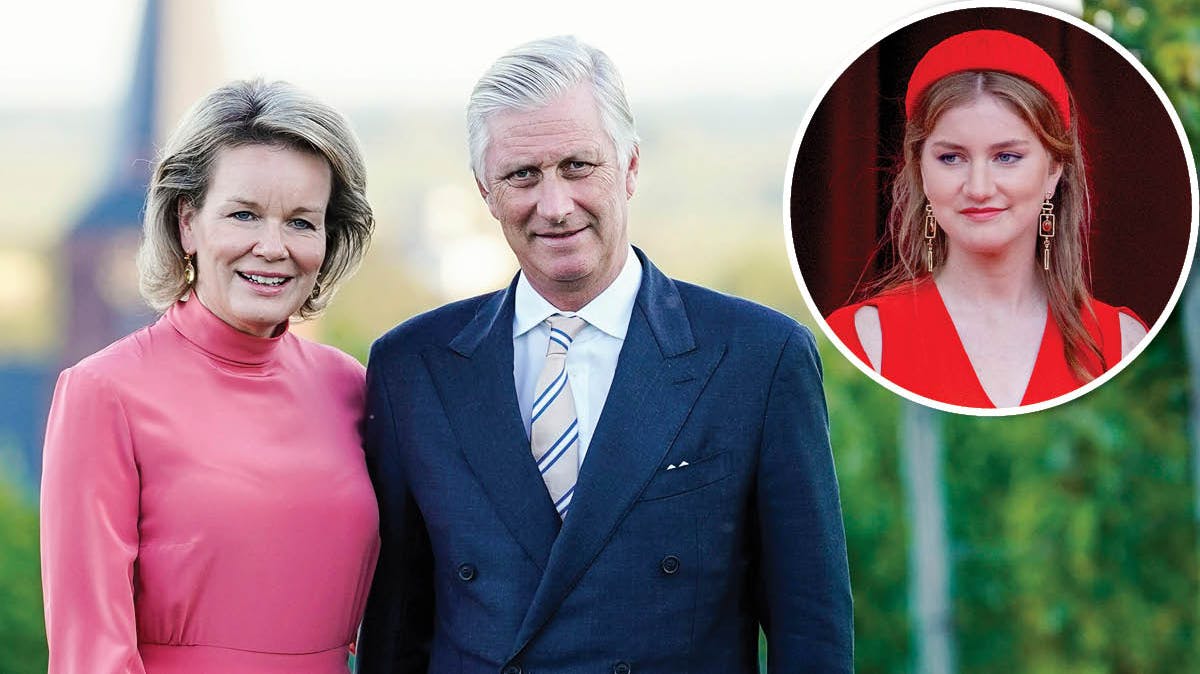 Dronning Mathilde og kong Philippe. Indsat: Deres datter, tronfølgeren prinsesse Elisabeth.