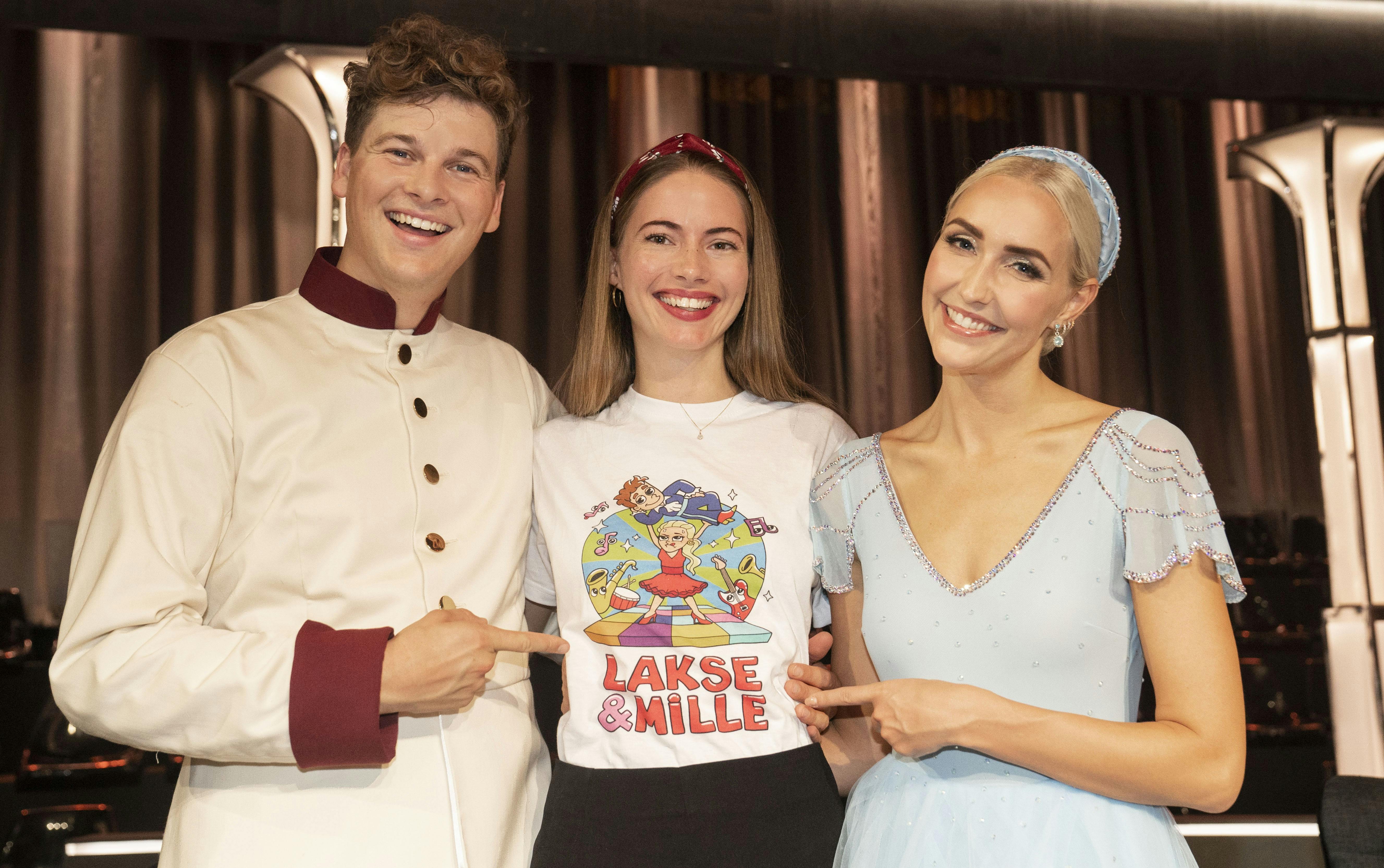 Rasmus Kolbe med kæresten Sarah og "Vild med dans"-partneren Mille Funk. 